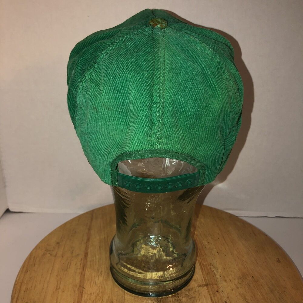 Vintage BP OIL Lima Ohio 80s USA Green Corduroy Hat Cap Snapback Gold Stitching - Picture 6 of 12